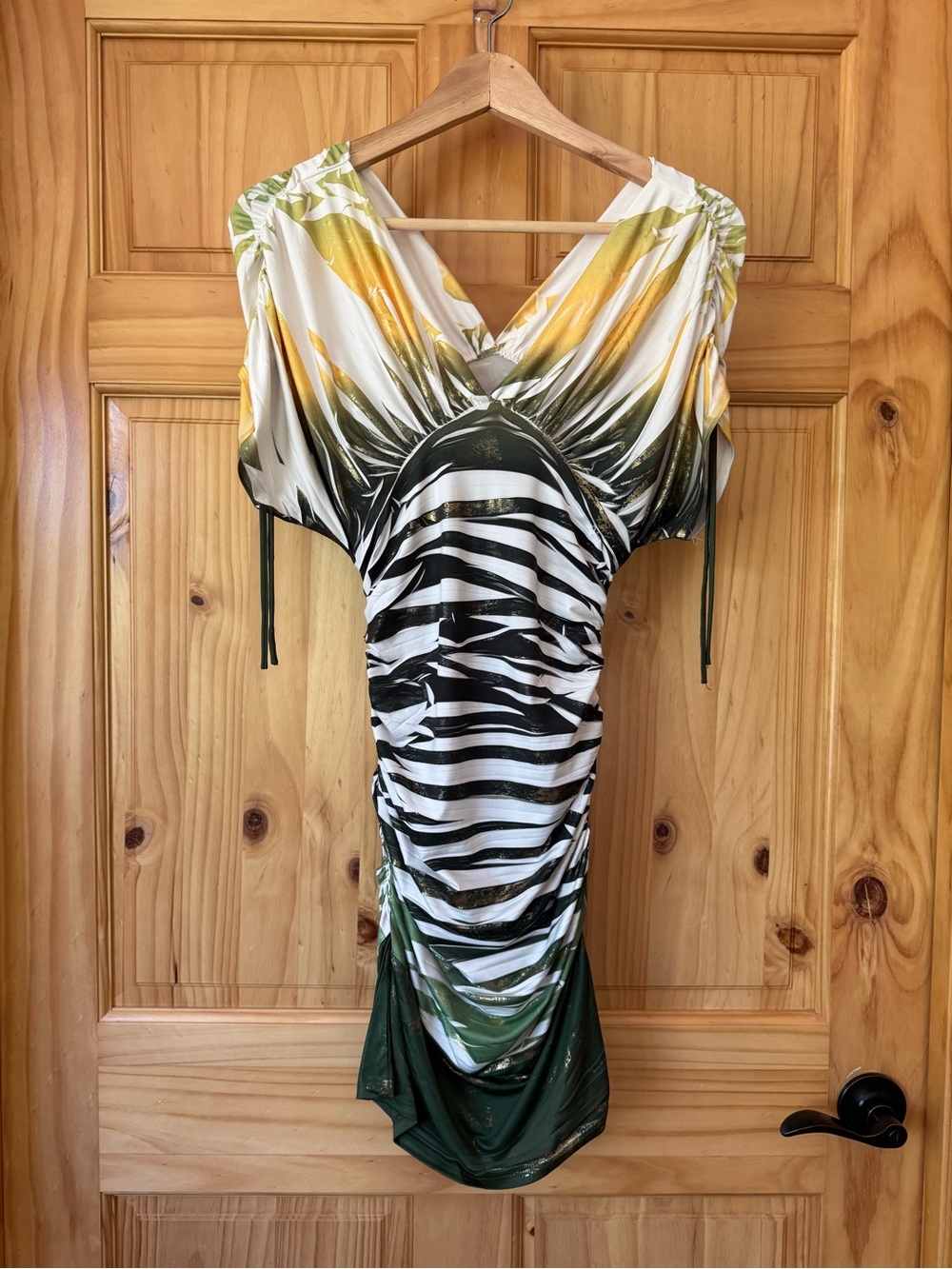 Vintage Body Central abstract zebra print on or off shoulder dress size medium